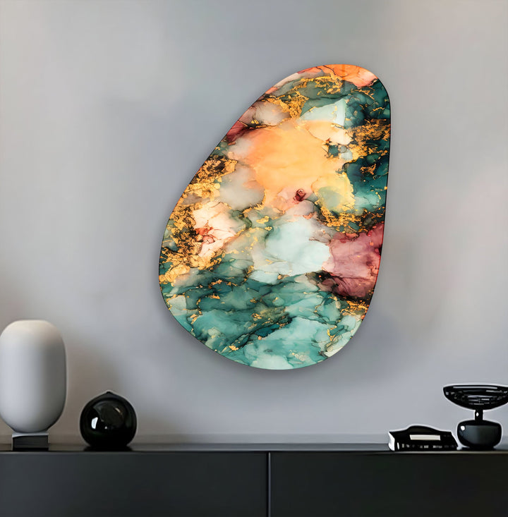Yellow Watercolor Abstract Glass Wall Art, photo print on glass, prints on glass wall art
