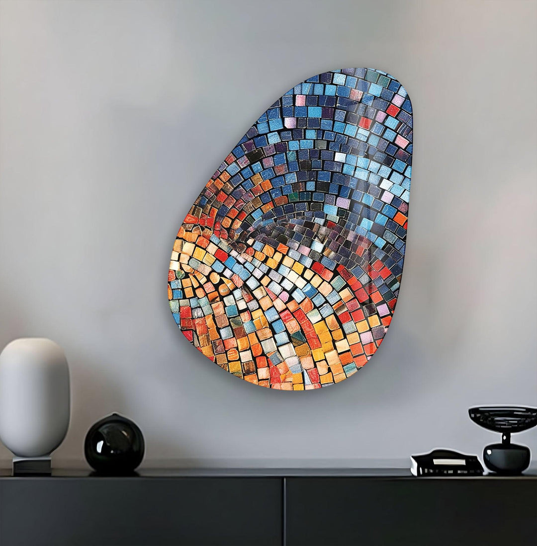 Modern Blue Mosic Tiles Glass Wall Art, glass photo prints, glass picture prints
