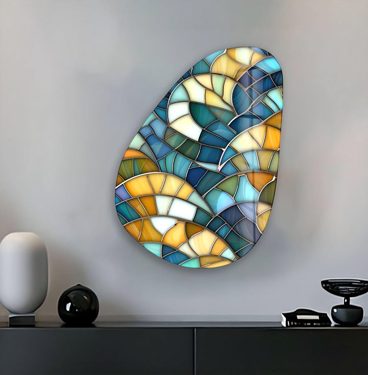 Modern Green Mosaic Glass Wall Art, glass photo prints, glass picture prints
