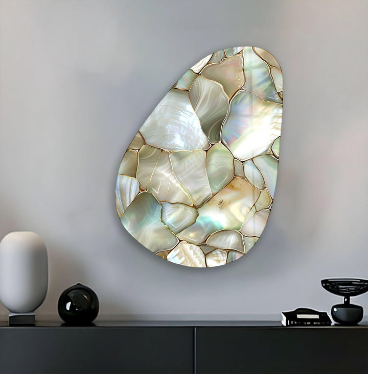 Green & Beige Pearlescent Abstract Glass Wall Art, glass photo prints, glass picture prints
