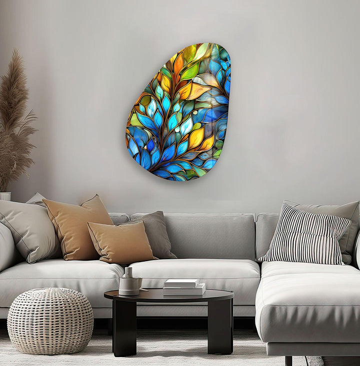 Modern Blue Stained Glass Wall Art, glass photo prints, glass picture prints
