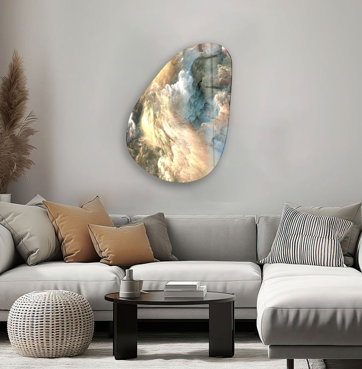 Pastel Yellow & Blue Abstract Glass Wall Art, photo print on glass, prints on glass wall art
