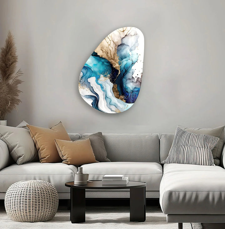 Unique Blue Abstract Glass Wall Art, glass photo prints, glass picture prints
