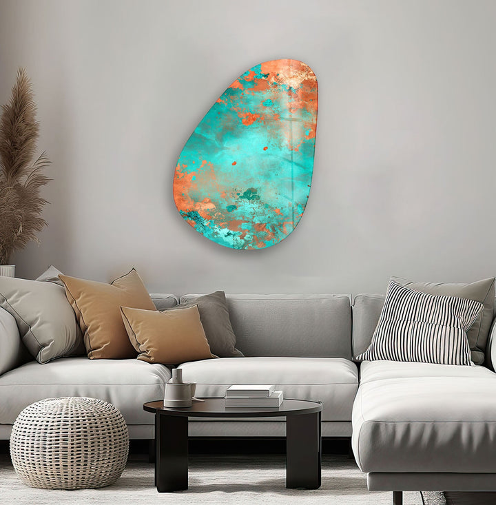Turquoise Accent Abstract Glass Wall Art, glass pictures for Wall, glass prints wall art
