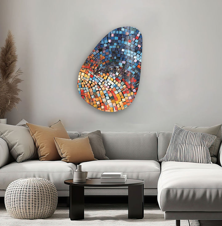 Modern Blue Mosic Tiles Glass Wall Art, glass art painting, glass art for the Wall
