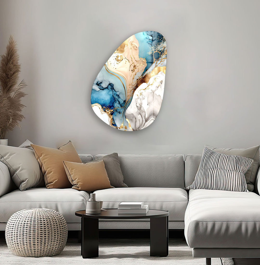 Blue Watercolor Abstract Glass Wall Art, photo print on glass, prints on glass wall art
