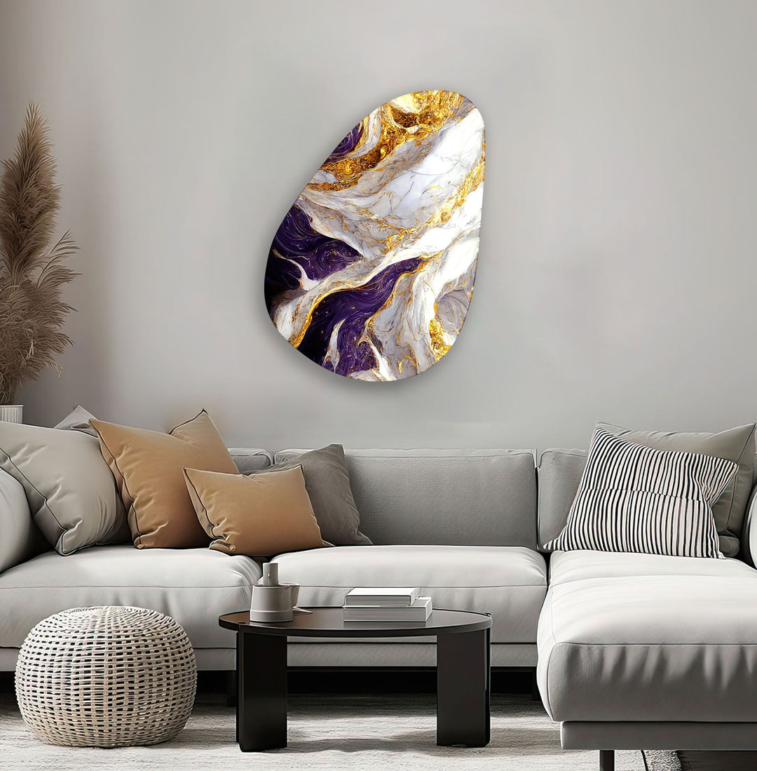 Marble Purple & Gold Glass Wall Art, Glass Printing Wall Art, Print photos on glass
