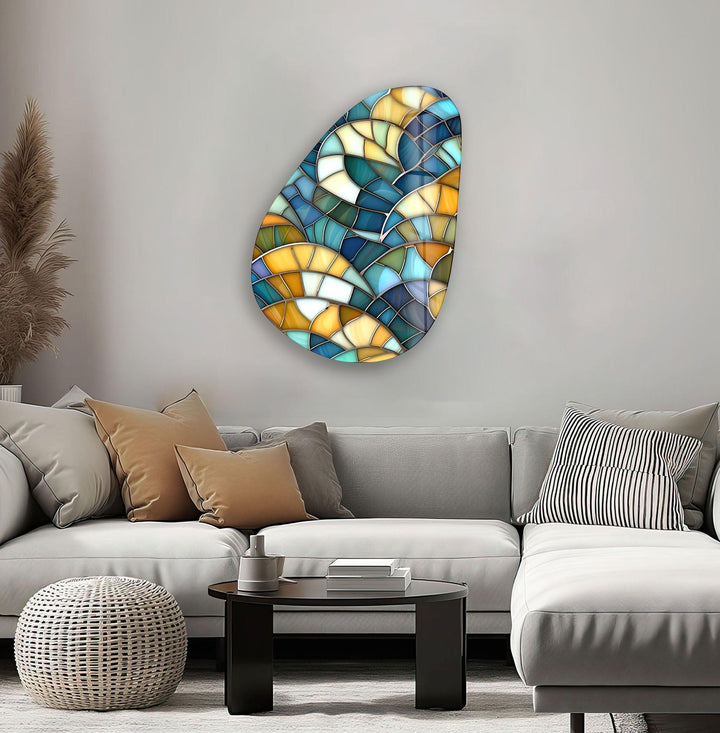 Modern Green Mosaic Glass Wall Art, photo print on glass, prints on glass wall art
