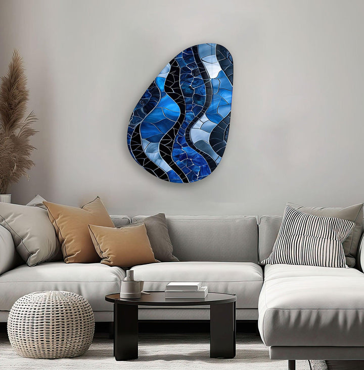 Stained Blue Abstract Glass Wall Art, Glass Printing Wall Art, Print photos on glass
