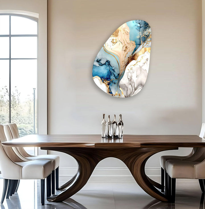 Blue Watercolor Abstract Glass Wall Art, large glass photo prints, glass wall photos
