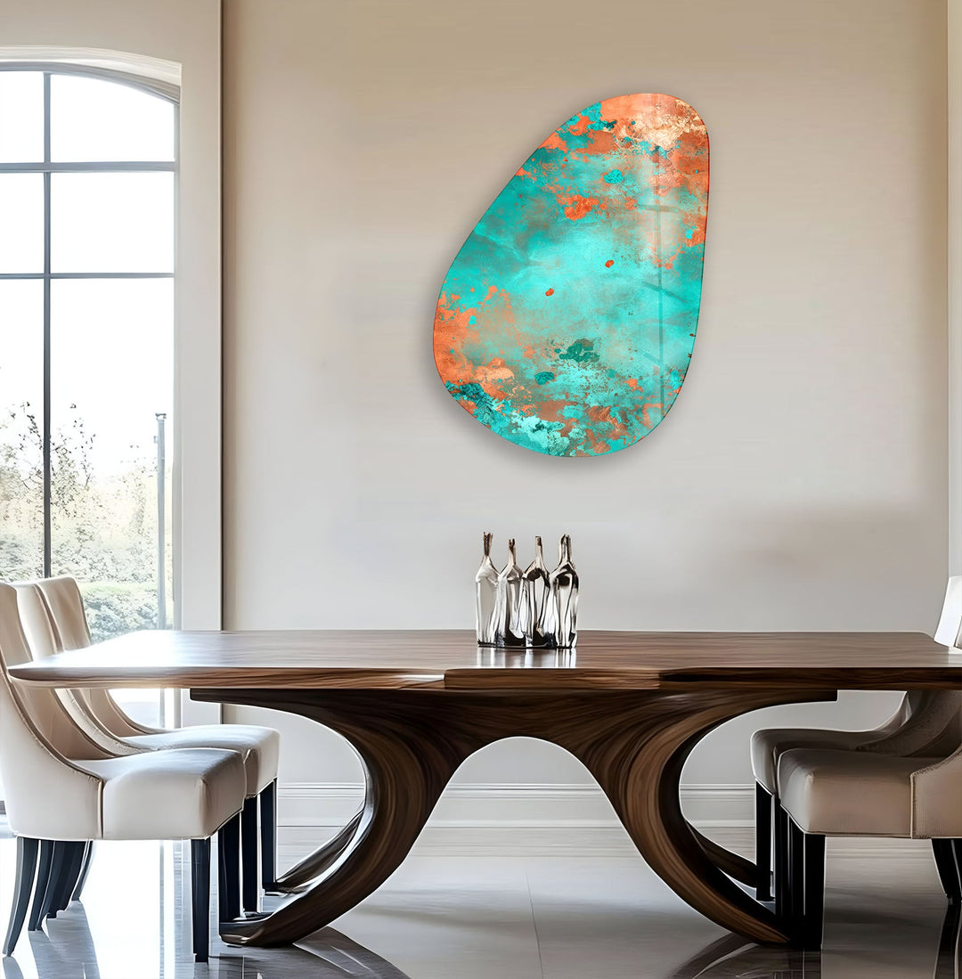 Turquoise Accent Abstract Glass Wall Art, custom glass pictures, glass art prints

