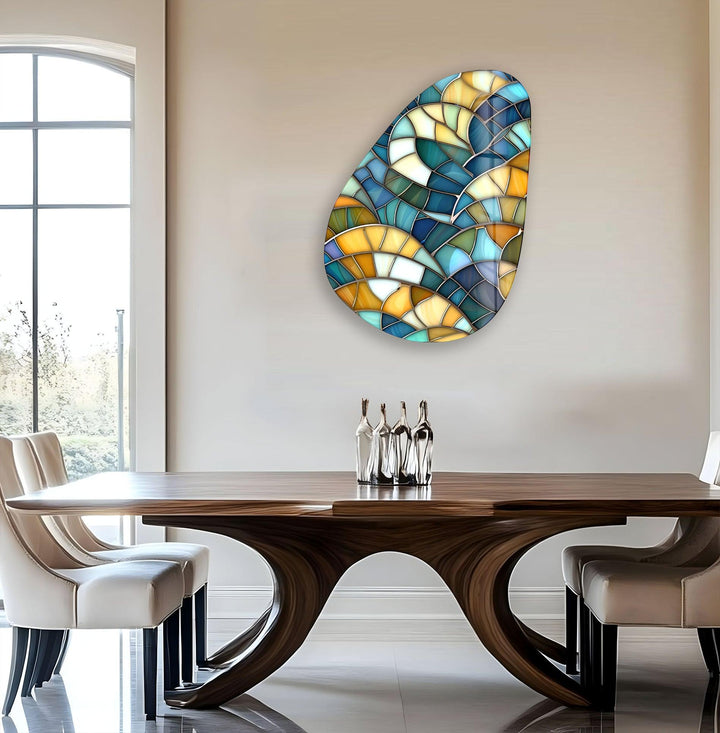 Modern Green Mosaic Glass Wall Art, large glass photo prints, glass wall photos
