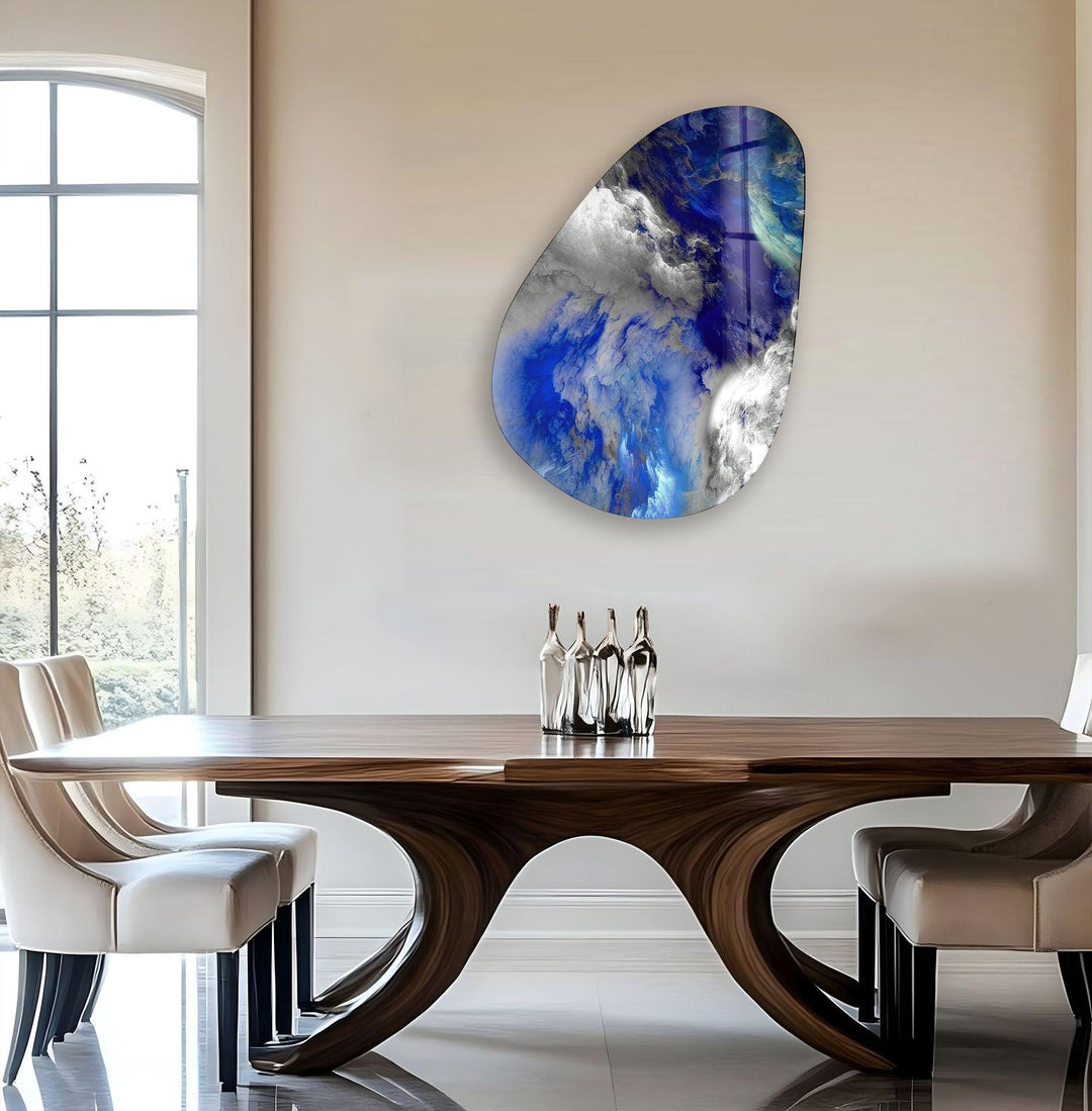 Gray & Blue Abstract Glass Wall Art, glass pictures for Wall, glass prints wall art
