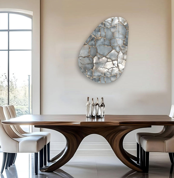 Modern Silver Abstract Glass Wall Art, glass photo prints, glass picture prints
