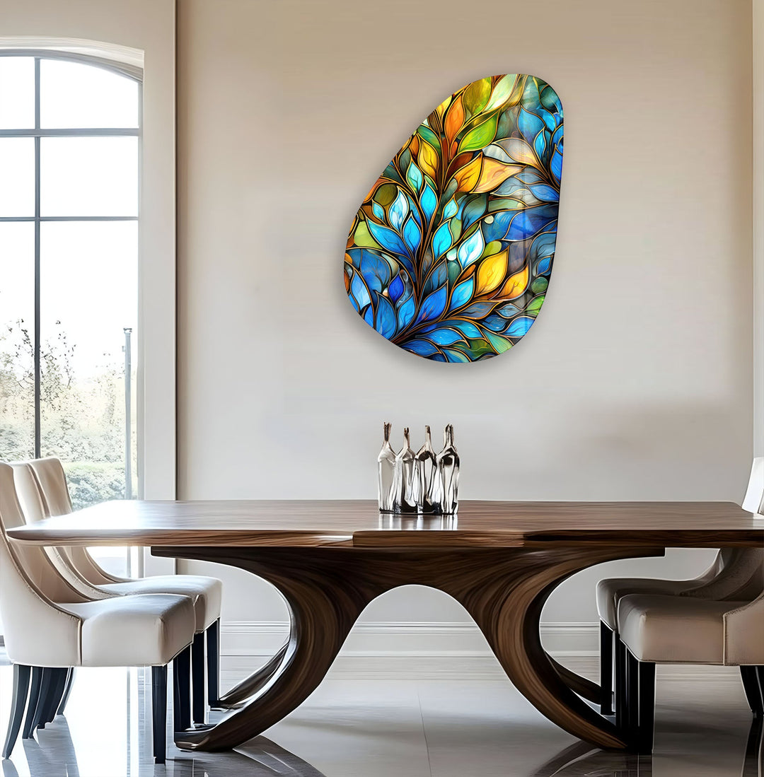 Modern Blue Stained Glass Wall Art, Glass Printing Wall Art, Print photos on glass
