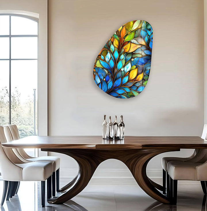 Modern Blue Stained Glass Wall Art, Glass Printing Wall Art, Print photos on glass
