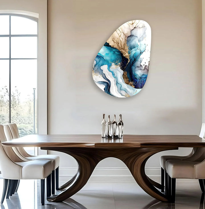 Unique Blue Abstract Glass Wall Art, Glass Printing Wall Art, Print photos on glass

