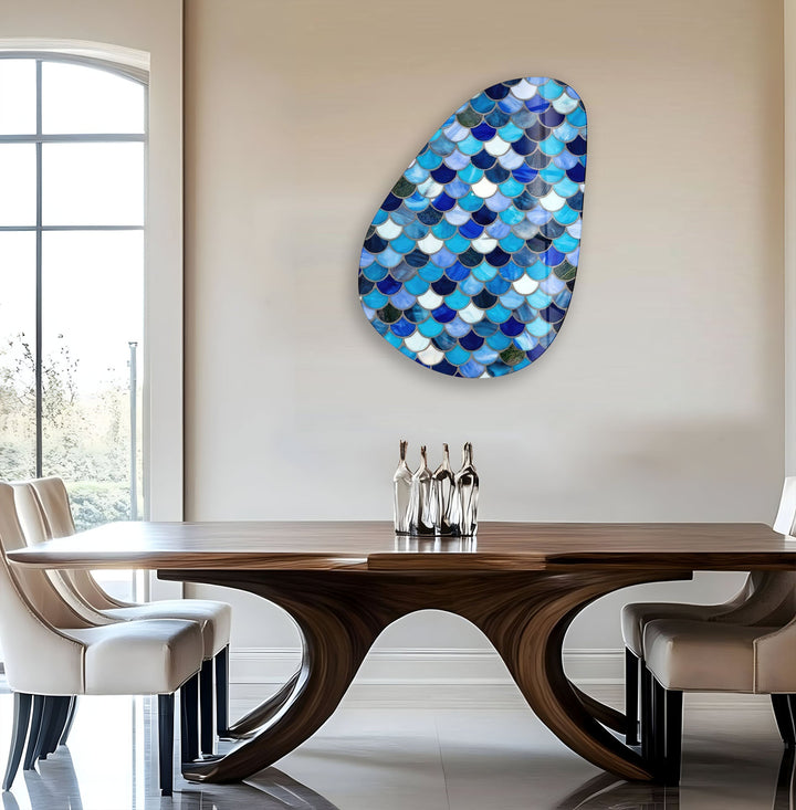 Blue Stained Modern Glass Wall Art, glass art painting, glass art for the Wall
