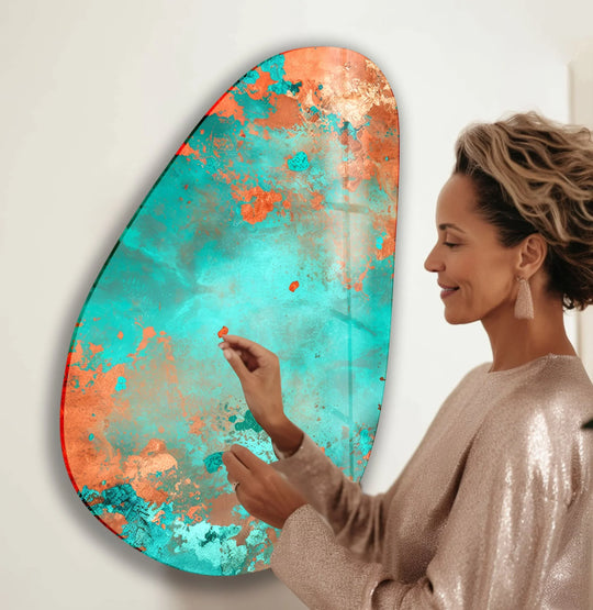 Turquoise Accent Abstract Glass Wall Art, picture on glass wall art, photos printed on glass
