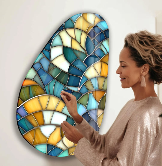 Modern Green Mosaic Glass Wall Art, picture on glass wall art, photos printed on glass
