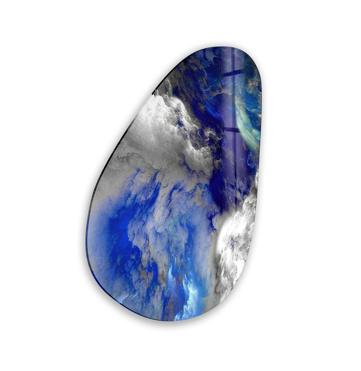 Gray & Blue Abstract Glass Wall Art, Glass Printing Wall Art, Print photos on glass
