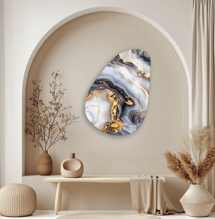 Gold Accent Marble Glass Wall Art, picture on glass wall art, photos printed on glass
