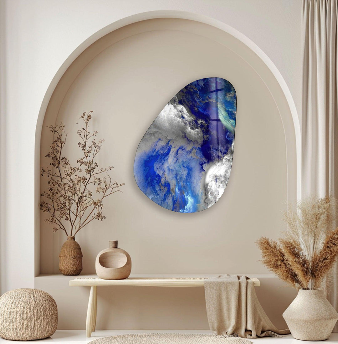 Gray & Blue Abstract Glass Wall Art, photo print on glass, prints on glass wall art
