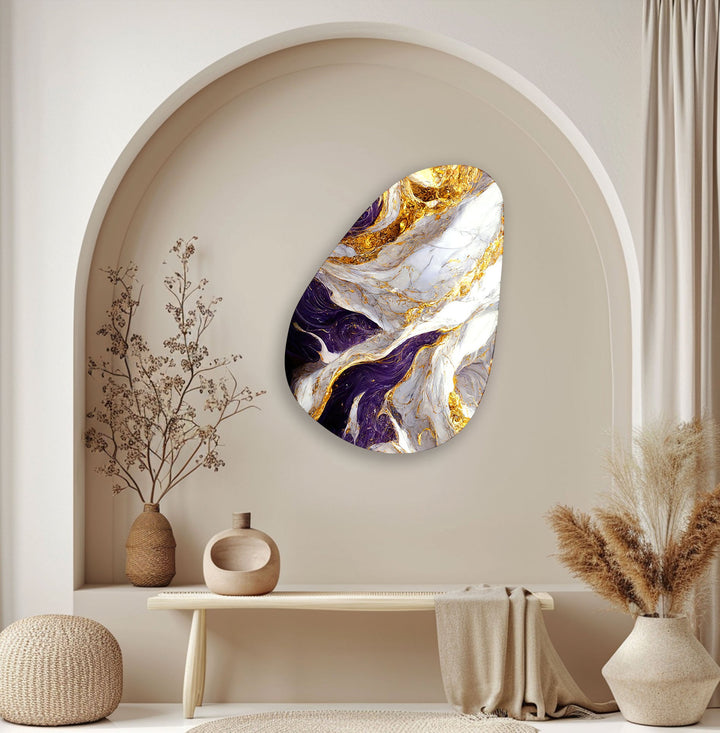 Marble Purple & Gold Glass Wall Art, glass art painting, glass art for the Wall
