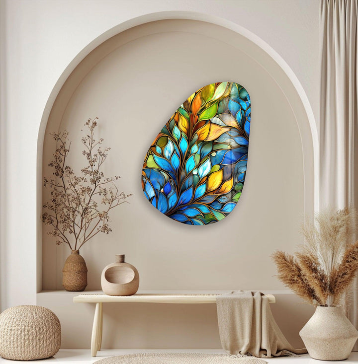 Modern Blue Stained Glass Wall Art, art glass wall art, glass wall art pictures

