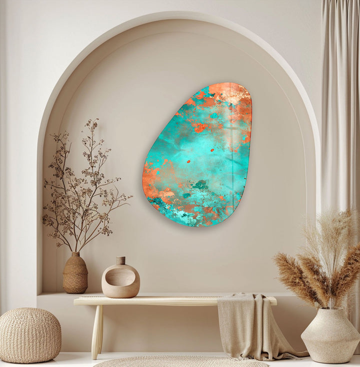 Turquoise Accent Abstract Glass Wall Art, photo print on glass, prints on glass wall art
