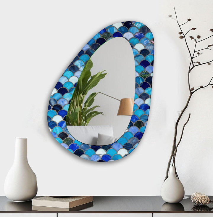 Großer blauer Mosaik-Wandspiegel