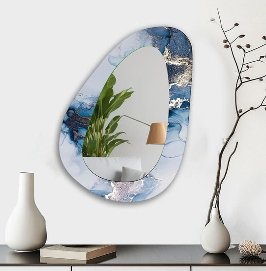 White And Blue Marble Entryway Wall Mirror - MyPhotoStation
