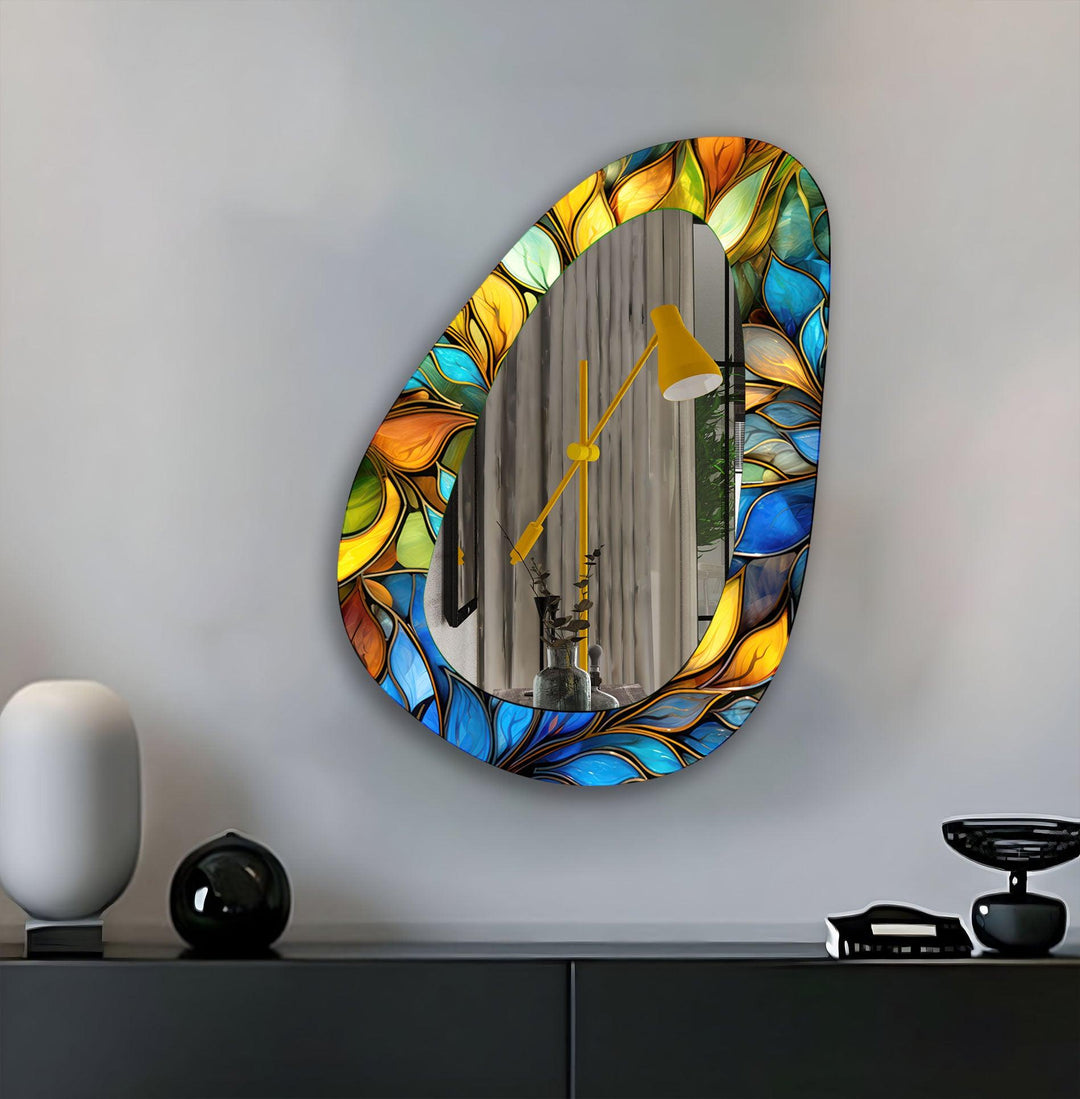 Unregelmäßiger blauer Buntglas-Wandspiegel