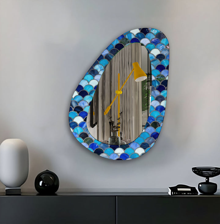 Großer blauer Mosaik-Wandspiegel