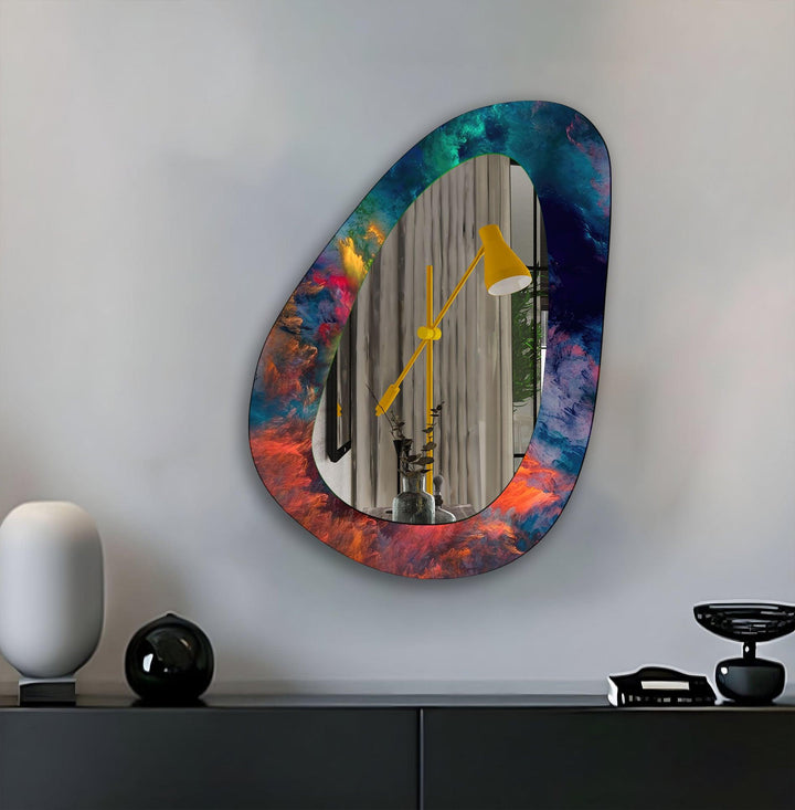 Eleganter blauer abstrakter dekorativer Wandspiegel