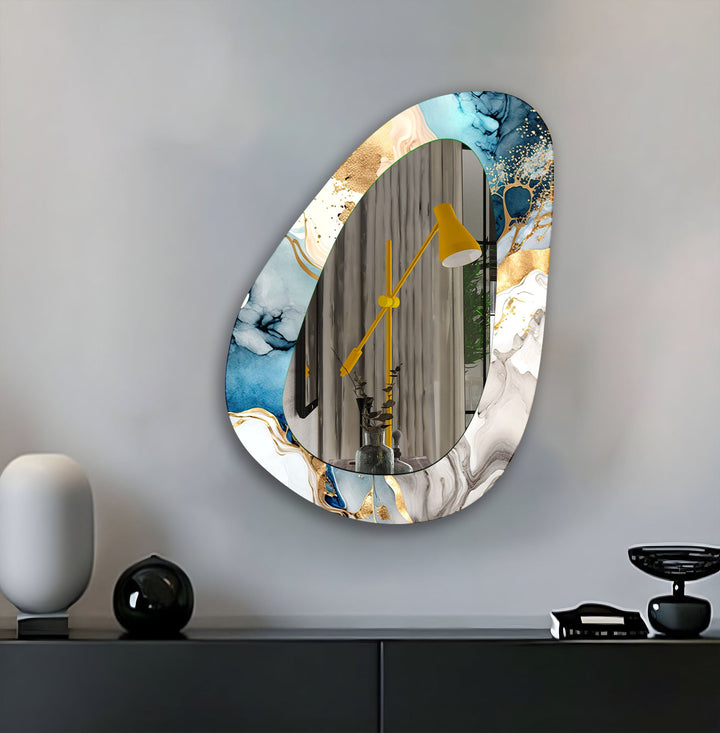 Blauer asymmetrischer abstrakter Wandspiegel