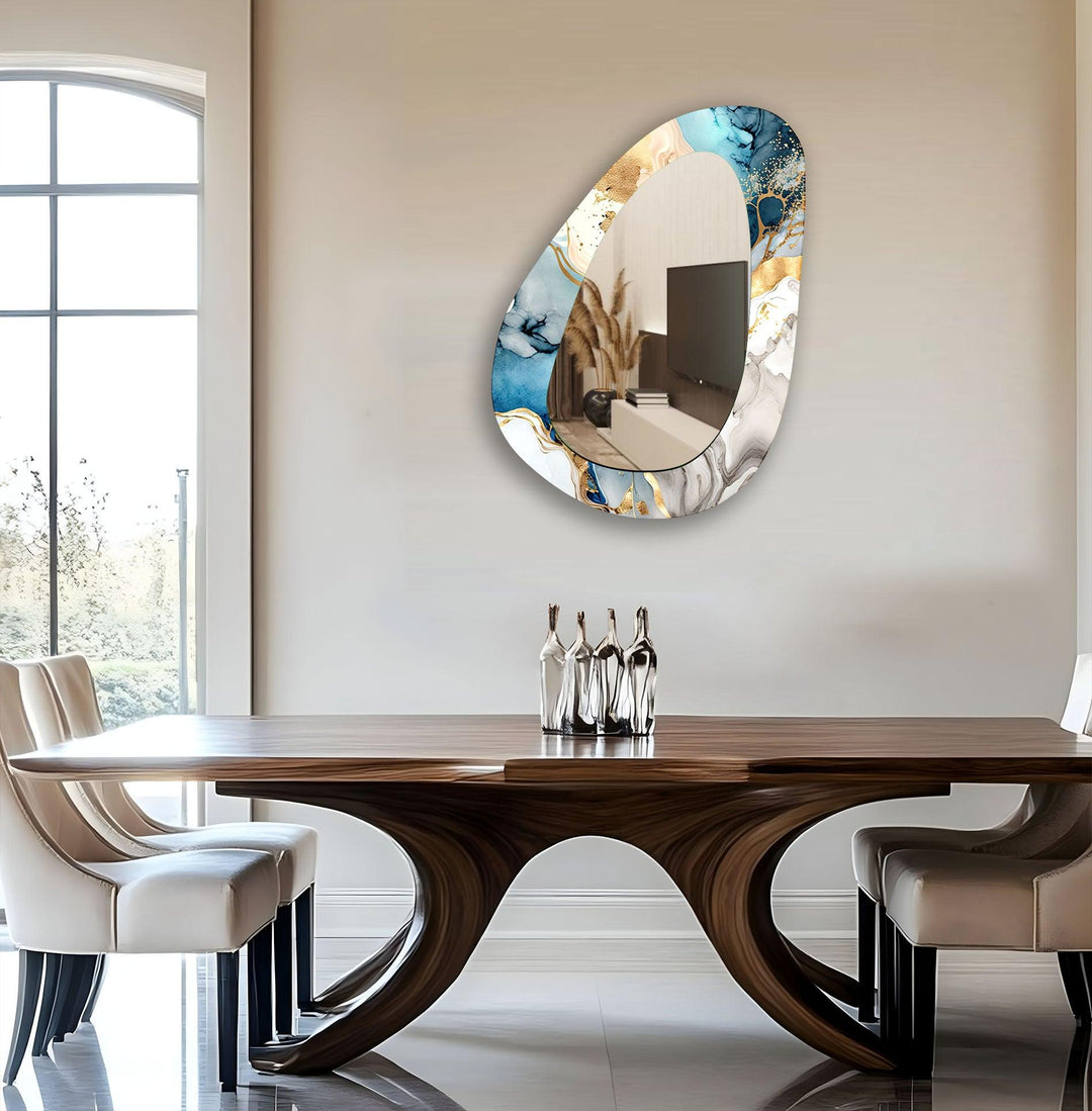 Blauer asymmetrischer abstrakter Wandspiegel