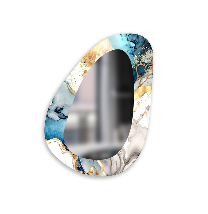 Blauer asymmetrischer abstrakter Wandspiegel