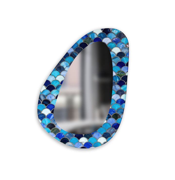 Großer blauer Mosaik-Wandspiegel