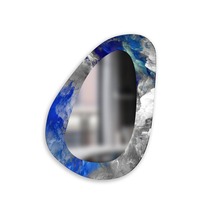 Blue Abstract Asymmetrical Glass Wall Mirror