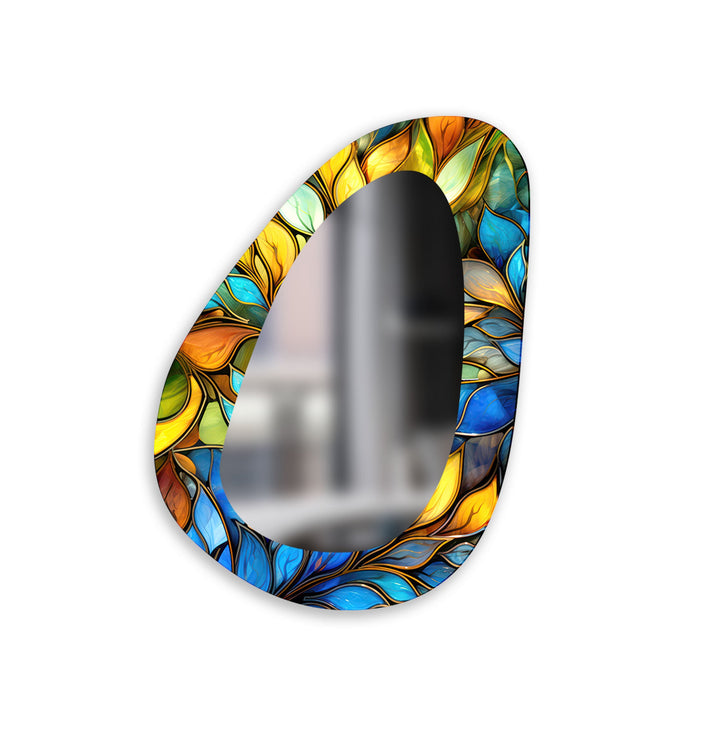 Unregelmäßiger blauer Buntglas-Wandspiegel