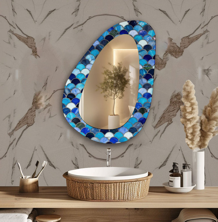 Großer blauer Mosaik-Wandspiegel