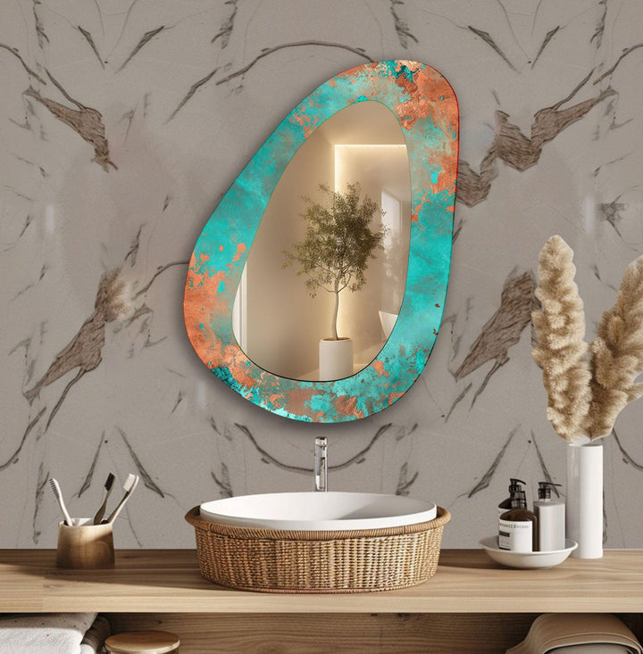 Blue & Rusted Abstract Wall Mirror