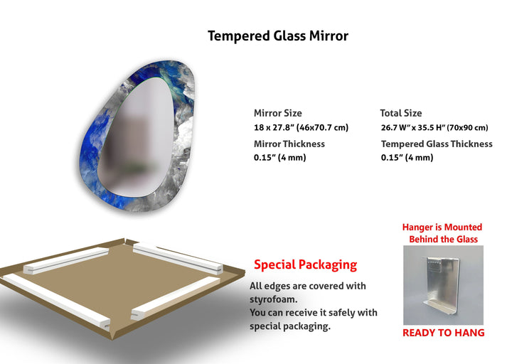 Blue Abstract Asymmetrical Glass Wall Mirror