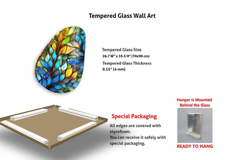 Modern Blue Stained Glass Wall Art, photo print on glass, prints on glass wall art
