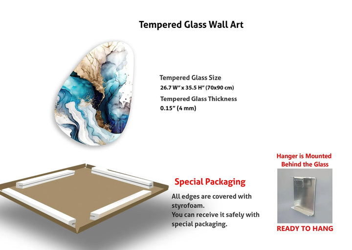 Unique Blue Abstract Glass Wall Art, custom glass pictures, glass art prints
