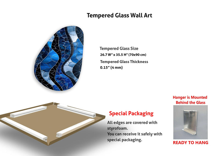 Stained Blue Abstract Glass Wall Art, glass pictures for Wall, glass prints wall art
