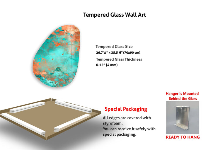 Turquoise Accent Abstract Glass Wall Art, Glass Printing Wall Art, Print photos on glass
