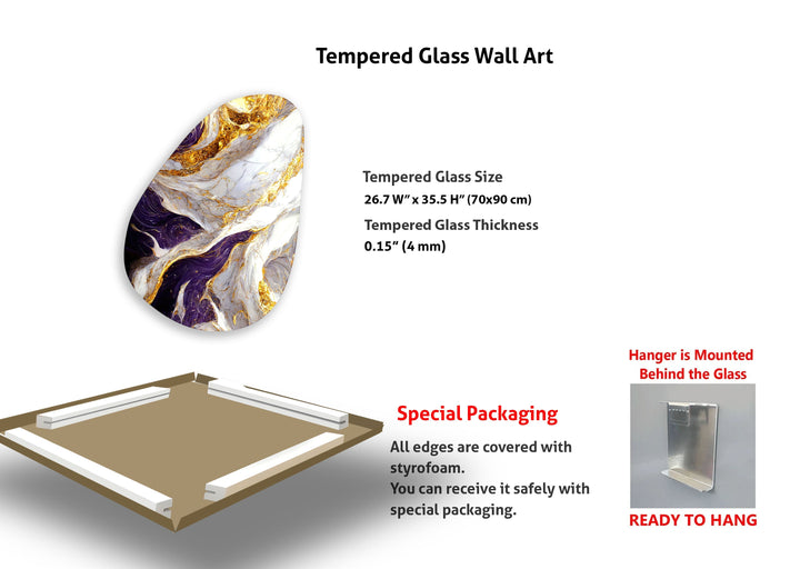 Marble Purple & Gold Glass Wall Art, photo print on glass, prints on glass wall art
