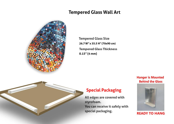 Modern Blue Mosic Tiles Glass Wall Art, glass pictures for Wall, glass prints wall art
